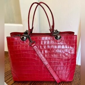 Divina Firenze Genuine Italian Leather Red Croc Satchel